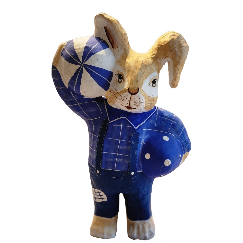 15" Vintage Paper Mache Bunny Rabbit with Eggs